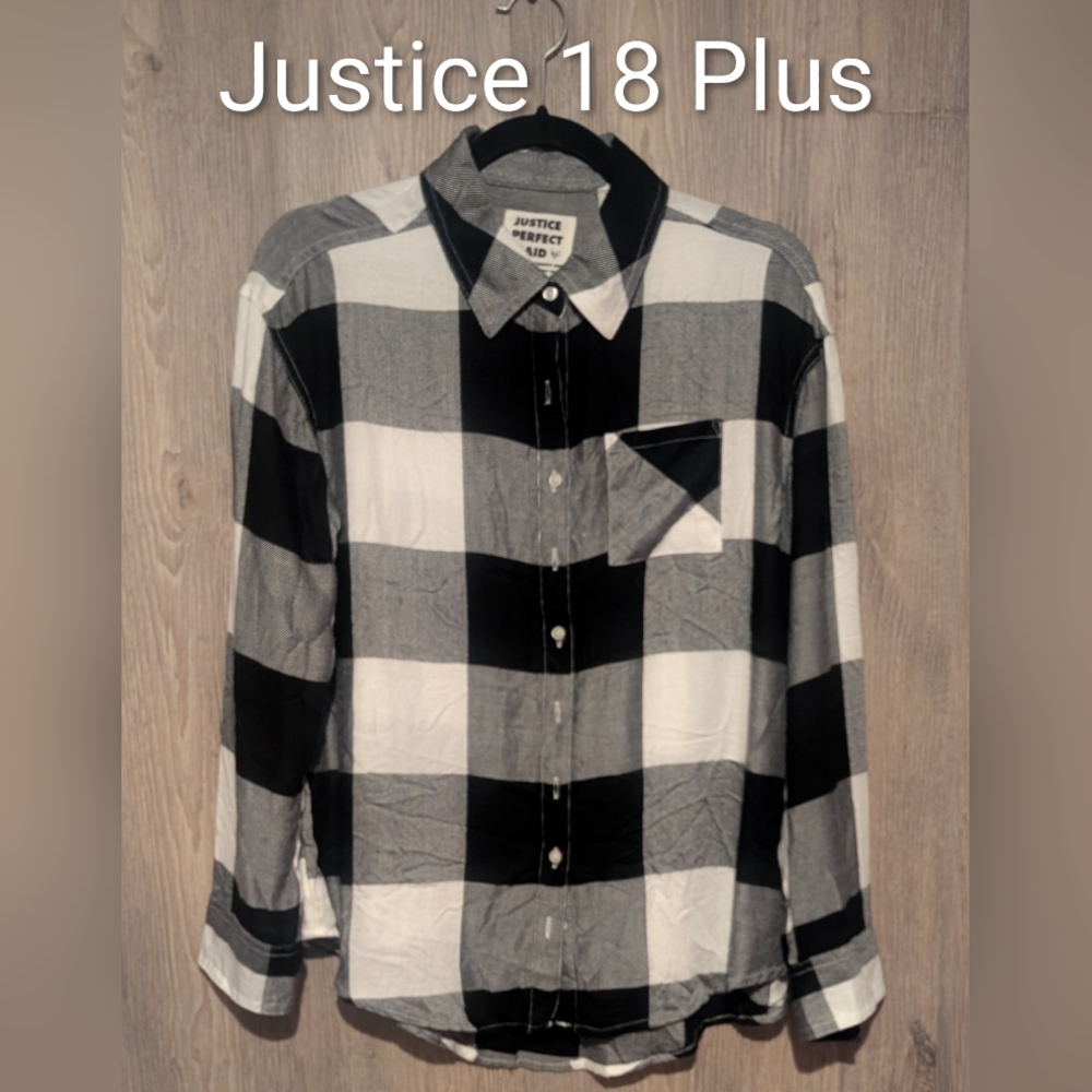 Justice Monochrome Checkered Button-Up